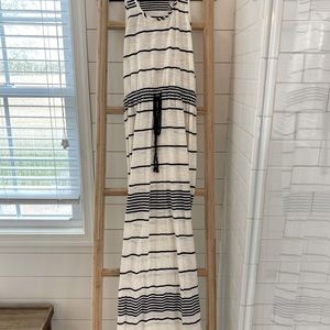 LOFT long maxi summer dress. Cream with dark blue stripes